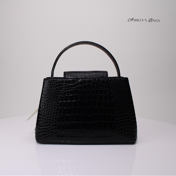 Tory Burch Britten Croc Embossed Small Satchel Crossbody In Black - Picture 3 of 12